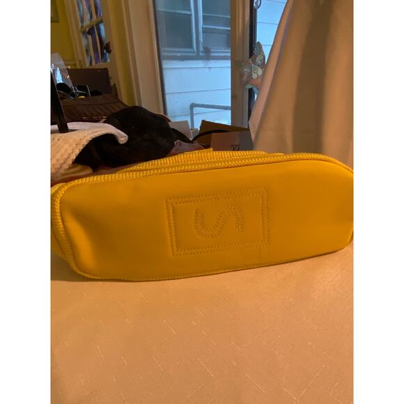 The Sak Lemon Yellow Purse / Handbag w/ Navy & Lime Accent Stripes 7 x 14 in. - Picture 5 of 8